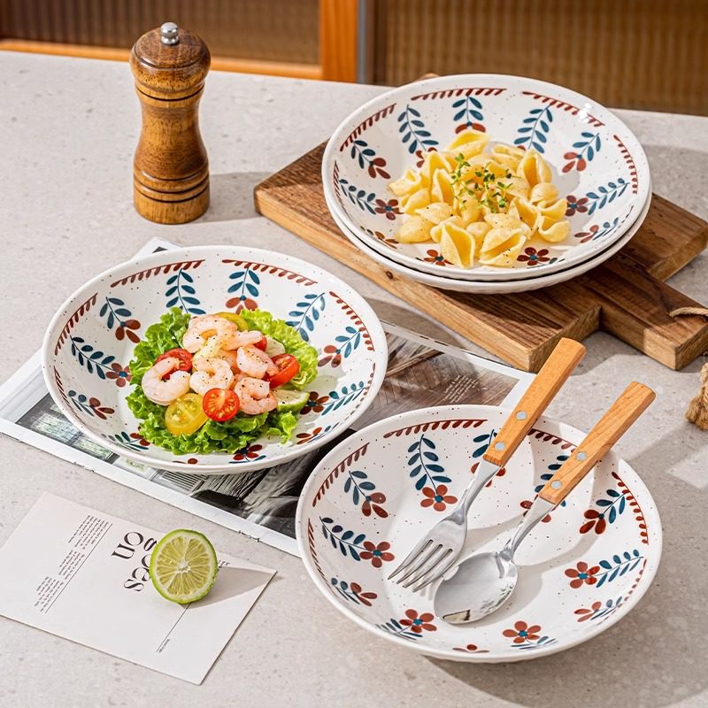 梵宜沫复古小花饭碗釉下彩家用2025新款碗具餐具碗盘子菜盘汤碗,淘宝优惠券,粉丝福利购,淘宝优惠卷