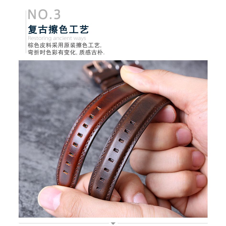 跨境现货智能表带意大利头层真牛皮复古DW表带开关快拆生耳18/20/ - 图0