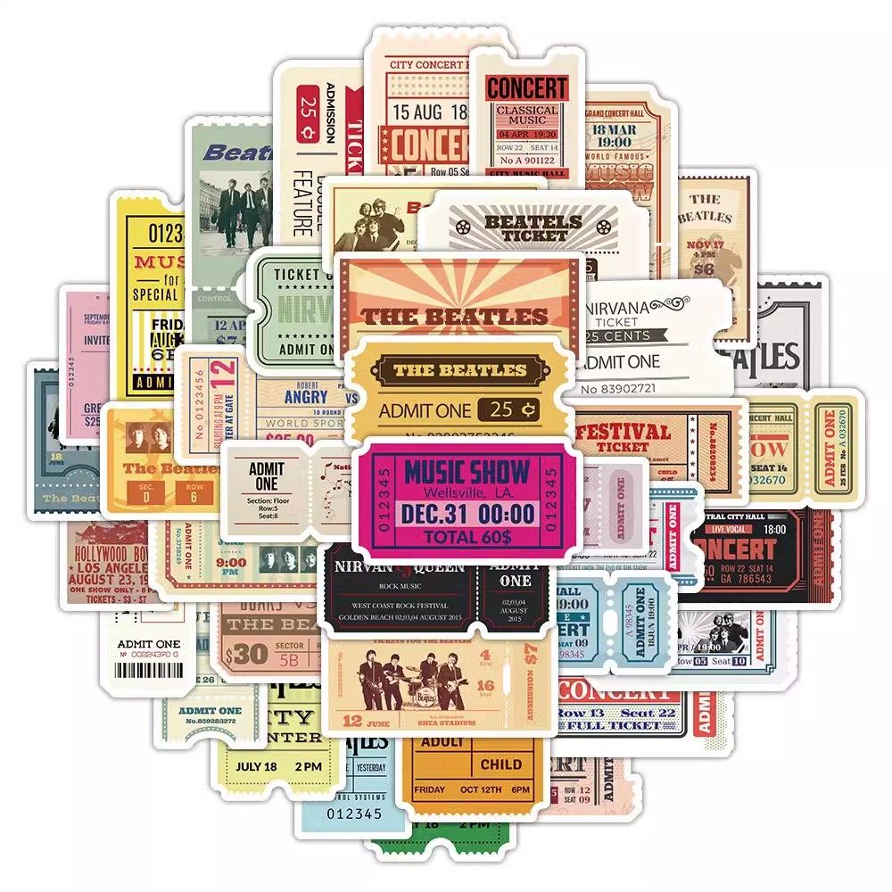 【大图释官方授权】126张复古摇滚乐门票贴纸水杯行李箱手账防水手机贴画自粘不留胶装饰画手账行李箱装饰贴,淘宝优惠券,粉丝福利购,淘宝优惠卷