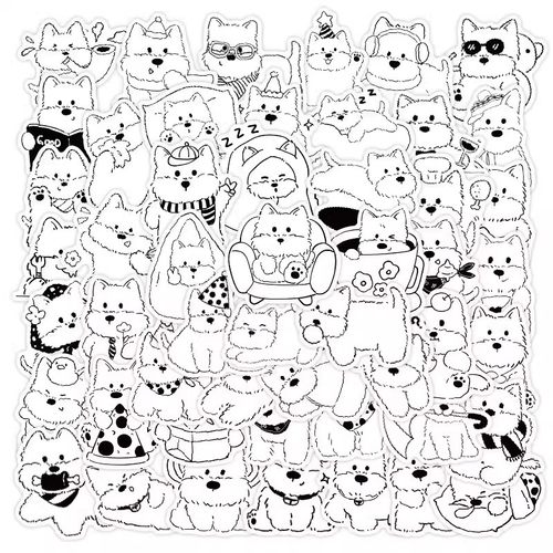 【大图释官方授权】卡通黑白高地小狗贴纸简笔画可爱呆萌装饰贴画小图案diy防水手帐行李箱电脑手机水杯贴画 - 图3