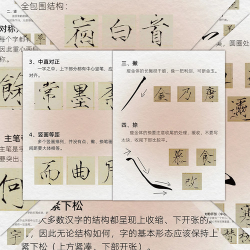 24张自学瘦金体基本笔画结构教程贴纸书法练字入门学习装饰标签贴 - 图0