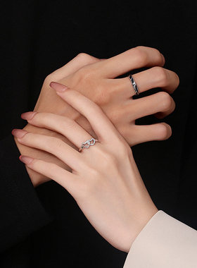 足银对戒心心相印七夕礼物送女友