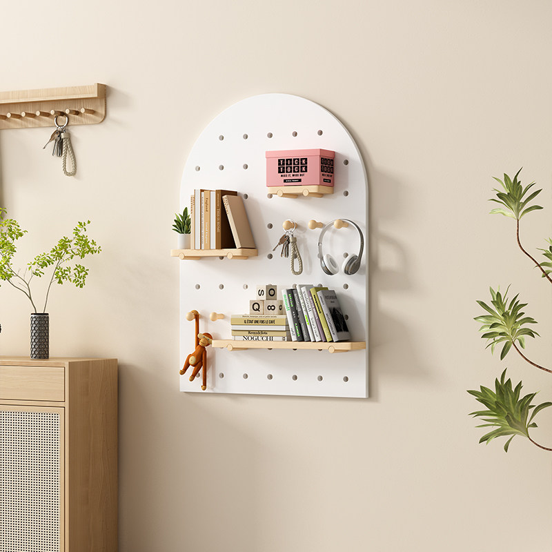 Customized solid wood hole board wall decorative storage rack entry entrance background wall display rack desk storage rack