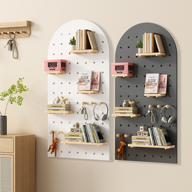 Customized solid wood hole board wall decorative storage rack entry entrance background wall display rack desk storage rack