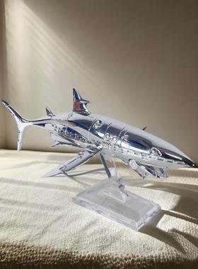 电镀机械创意动物摆件简约现代抽象鲨鱼雕塑 客厅软装饰品