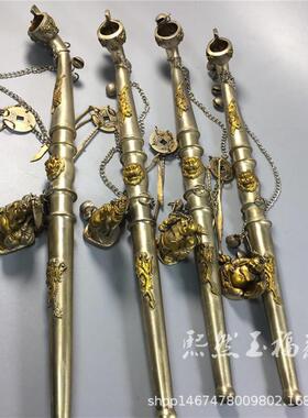 仿古白铜旱烟袋 铜鎏金弥勒佛传统老式手工烟袋锅 烟斗古玩收藏品