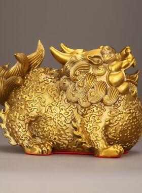 纯铜纳财云纹貔貅家居一对摆件