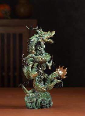 龙摆件黄铜工艺品盘龙青龙办公桌玄关客厅酒柜家居装饰品高档礼品
