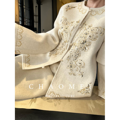 【蝴蝶夫人】冯（CHAOMEI新中式女装定位刺绣双面呢外套国风套装 - 图0