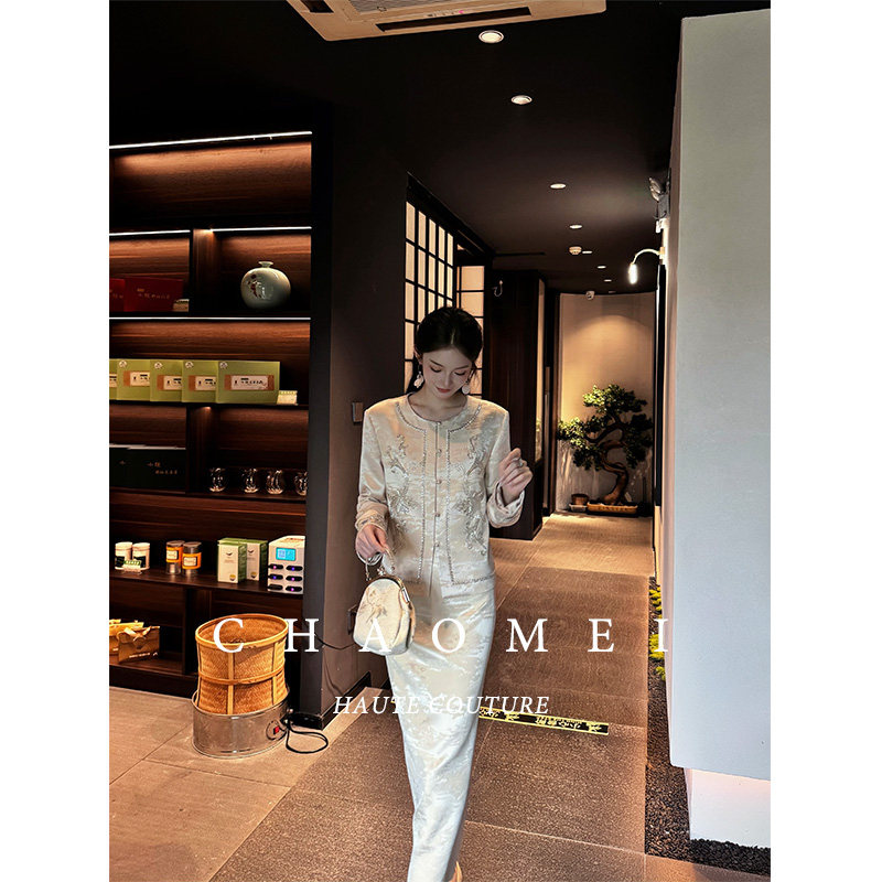 冯（CHAOMEI【流金岁月2.0】新中式国风女装刺绣醋酸外套半裙套装,淘宝优惠券,粉丝福利购,淘宝优惠卷