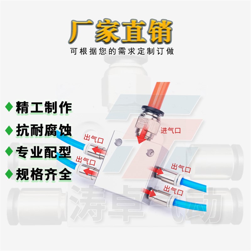 机械手配件多管路分气排汇流气嘴1进出4 6 8 10快速接头多通铝块 - 图2