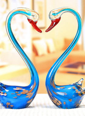 欧式轻奢琉璃天鹅摆件新房样板间客厅装饰结婚礼物玻璃动物工艺品