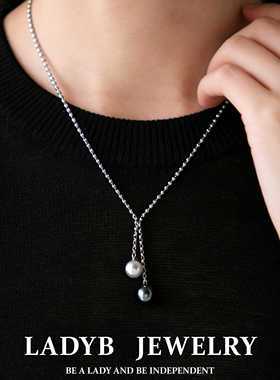 LADYB双生双珠吊坠毛衣链项链