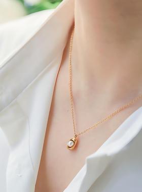 LADYB天然珍珠豌豆镀金吊坠简约