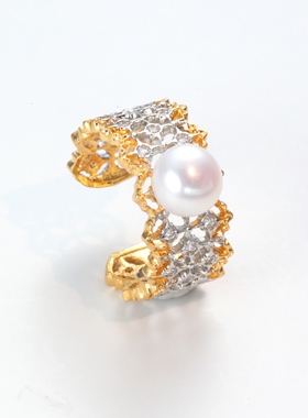 LADYB天然淡水珍珠戒指开口指环