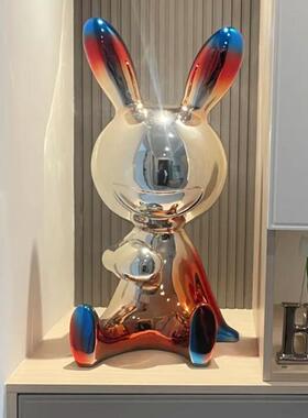 创意卡通星际兔电镀雕塑艺术摆件大号落地电视柜客厅玄关装饰品