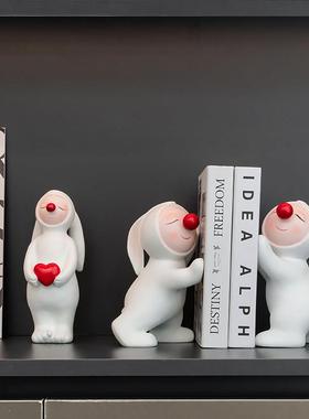 可爱兔子书挡摆件假书酒柜客厅儿童房书架书柜桌面书立架家居装饰