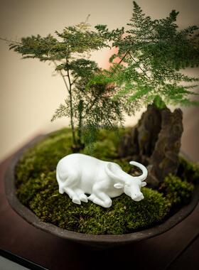 创意迷你手工白瓷动物牛摆件招财生肖牛客厅办公桌面装饰品小摆设