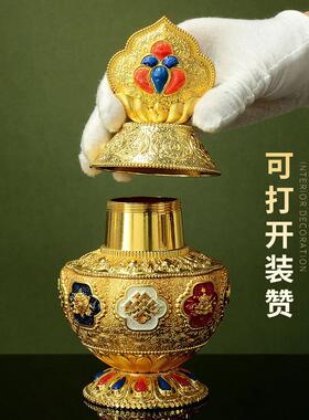 藏村彩绘八吉祥宝瓶 藏式镇家用供瓶 黄财神地藏龙王摩尼宝瓶摆件