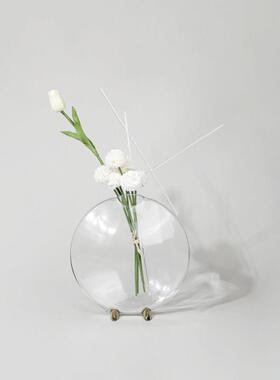 现代简约金属玻璃圆形花器摆件样板间售楼处客厅玄关软装饰花瓶