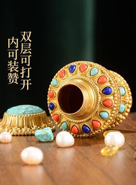 欧斯特宝瓶 铜鎏金雕花常寿摩尼宝瓶摆件 居家客厅财神宝瓶可装赞