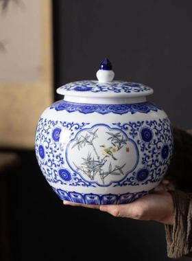 茶室样板房酒店茶柜博古架新中式家居饰品高档摆件茶具陶瓷茶叶罐