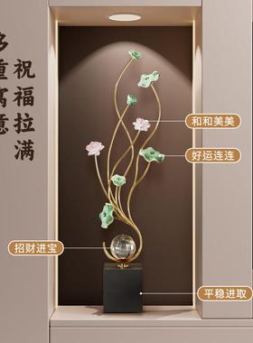 新中式玄关装饰摆饰高级感电视柜壁龛展示柜装饰荷花乔迁新居礼品