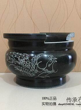 石雕香炉石头精美香炉吉祥如意香炉青石圆形带耳朵23-36CM佛用品
