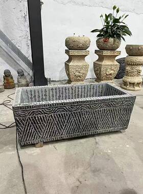 石雕鱼缸花盆庭院天然青石门海流水造景摆件长方形石槽大缸户外