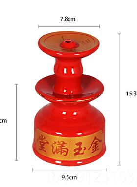 正品陶红烛台佛具敬品神拜佛插蜡烛台佛堂用大色朱红色瓷酥油灯