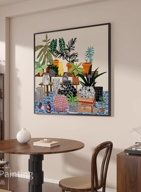 北欧抽象植物酒店民宿餐厅卧室装饰画现代客厅玄关过道背景墙挂画
