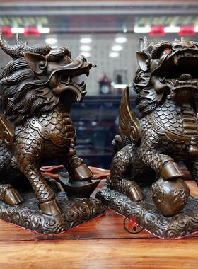 铜麒麟摆件一对大小号客厅卧室店铺招财纳福家居客厅店铺装饰