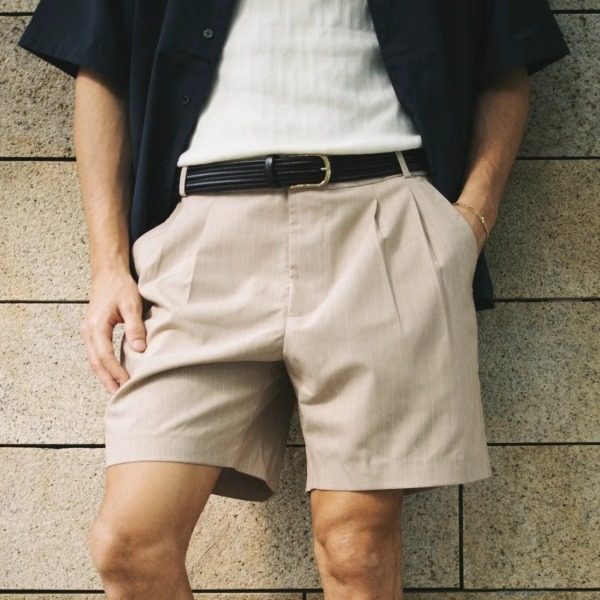 Azure Hues 卡其色条纹休闲西装短裤男士度假老钱风五分裤子薄款,淘宝优惠券,粉丝福利购,淘宝优惠卷