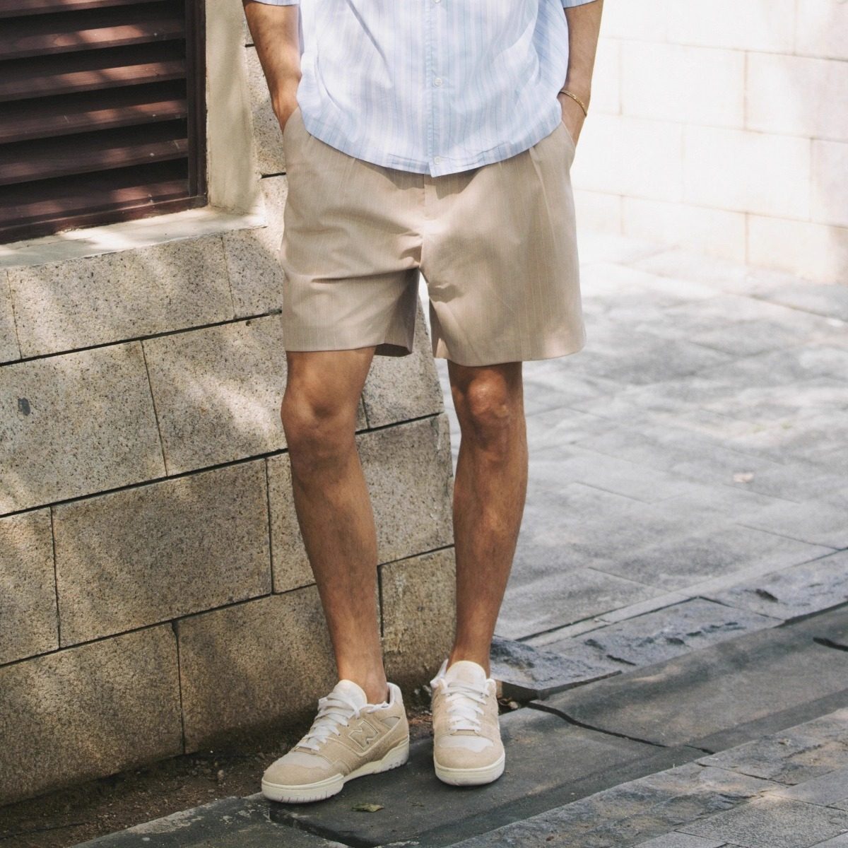 Azure Hues 卡其色条纹休闲西装短裤男士度假老钱风五分裤子薄款,淘宝优惠券,粉丝福利购,淘宝优惠卷