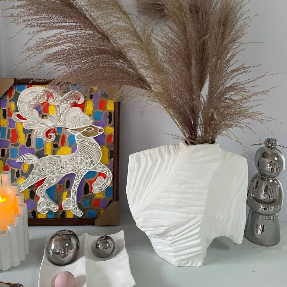 现代极简亚白色螺旋陶瓷高级感花瓶全手工工艺样板间干花插花花器,淘宝优惠券,粉丝福利购,淘宝优惠卷