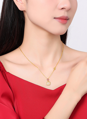 金六福吉祥S925银金马通宝和田玉项链女款轻奢小萌马吊坠送女友