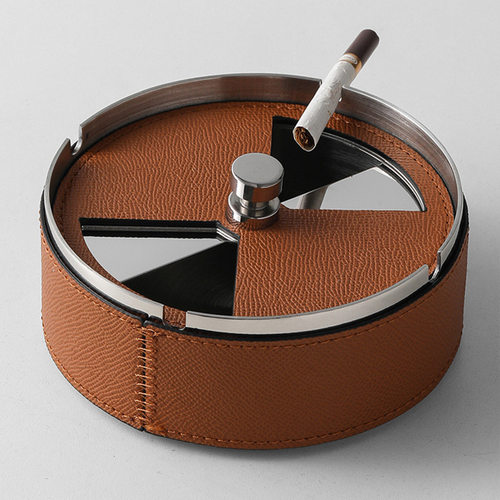 现代轻奢金属不锈钢皮革烟灰缸样板间办公室客厅高级感装饰品摆件 - 图2