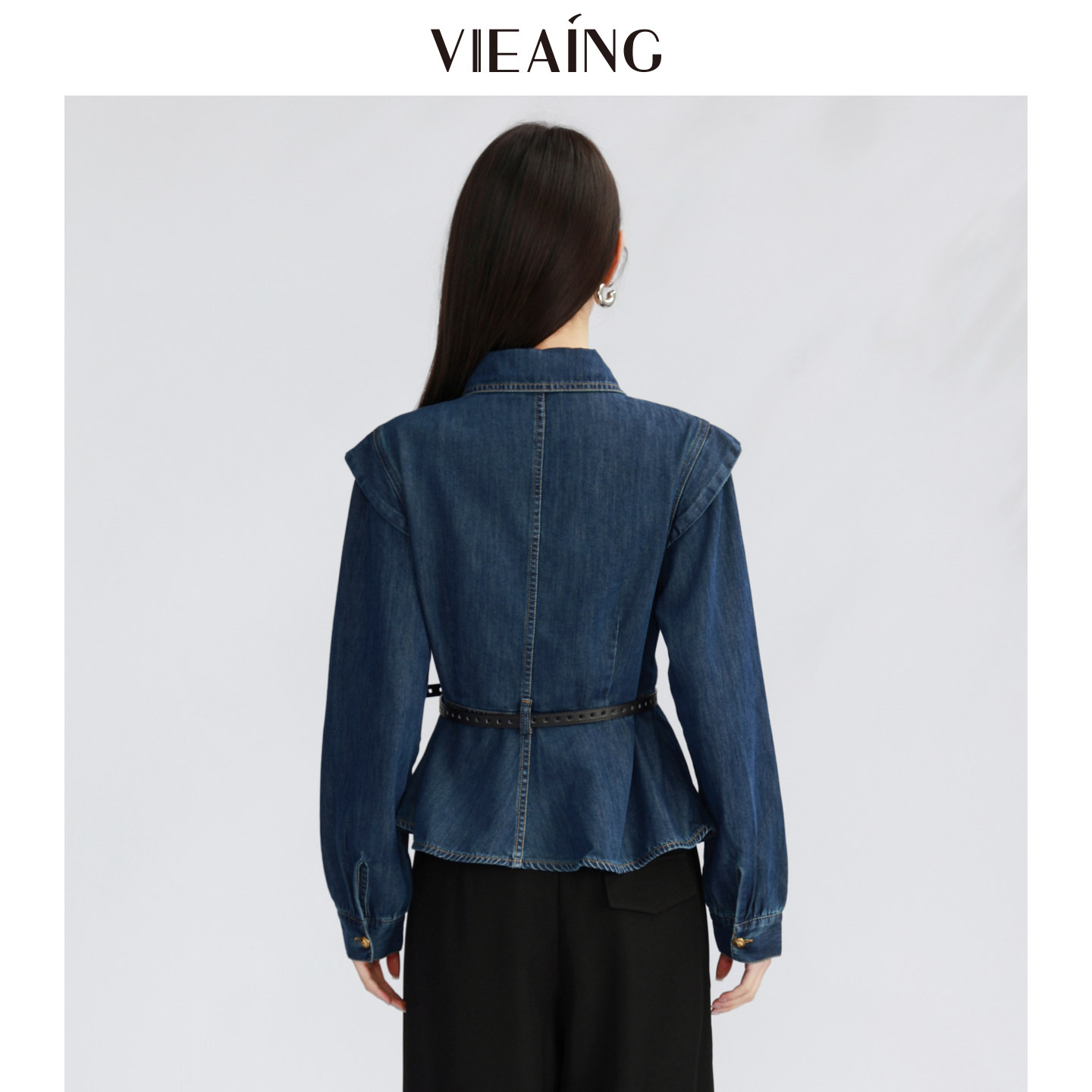 VIEA.ING薇迎商场同款蓝色牛仔衬衫女2026春季新款韩系气质上衣,淘宝优惠券,粉丝福利购,淘宝优惠卷