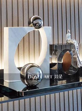 如是艺术摆件K9水晶天然大理石雕塑客厅玄关书柜装饰摆件乔迁礼物