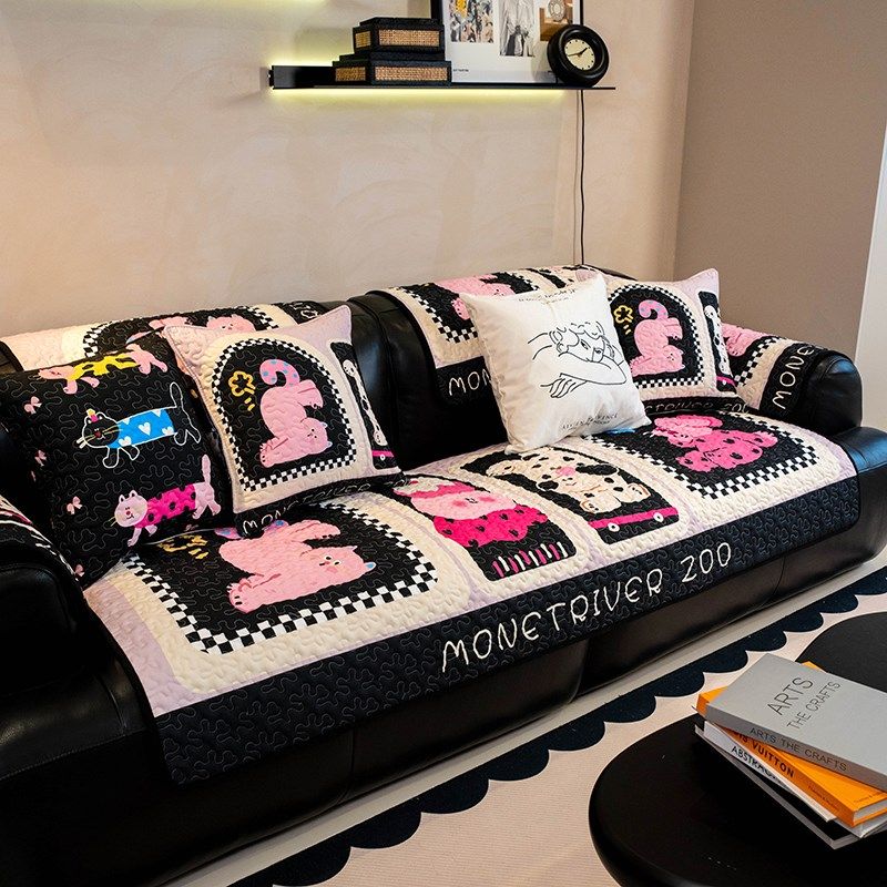 精选可爱卡通猫猫沙发垫防猫抓透气四季款绗缝坐垫防滑布艺沙发巾,淘宝优惠券,粉丝福利购,淘宝优惠卷