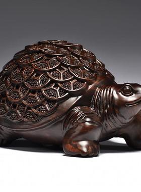 黑檀木雕金钱龟摆件实木乌龟家居客厅玄关装饰工艺品开业乔迁送礼