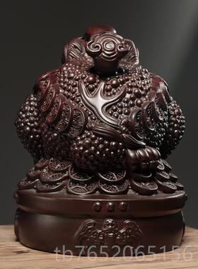 正品黑檀木雕三送足金蟾厅摆件铺实木家居客店办公室装饰工艺品开