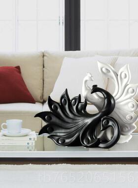 正品创屏意关装饰品摆件客厅玄电视柜情大号孔雀开酒柜摆陶瓷艺术