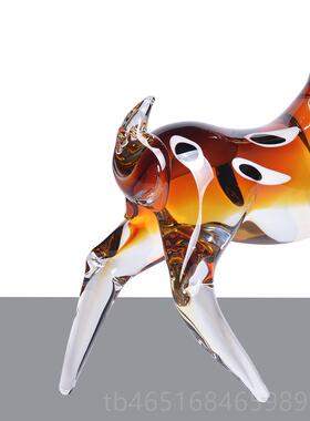 高档品手工琉璃工艺办招财鹿摆件客厅酒柜公室装饰创意家品居现代