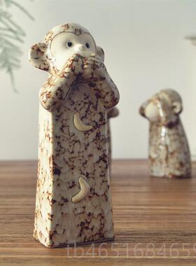 高档猴摆陶三不小猴子装饰品客厅视柜家居瓷摆设猴年电礼品结婚件