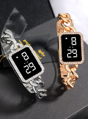 现货网红女士手表手链镶钻方形触