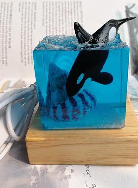 高档手工艺品树脂书桌纸镇文创品创意鲸礼产物海洋摆夜件海贝虎小