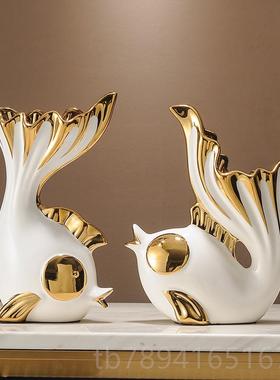 高档年有余年招财鱼客厅电柜视酒柜玄关装饰品轻摆件奢搬家乔迁礼