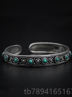 高档民族风925纯银色手镯复古款开口藏族特旧环游手牧做草原风蒙