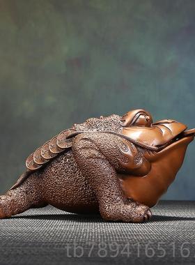 高档礼紫铜三金足蟾摆件蟾蜍新中式家迁居办公室装饰品公司乔开业